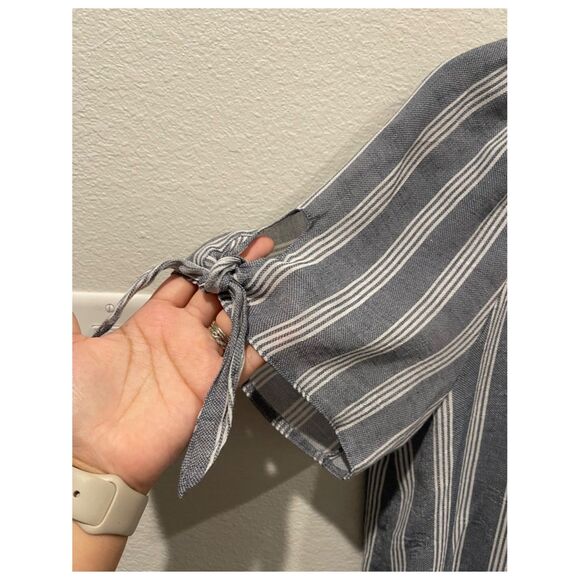 FRED DAVID Blue White Striped Round Neck Short Sleeve Blouse - Picture 3 of 4